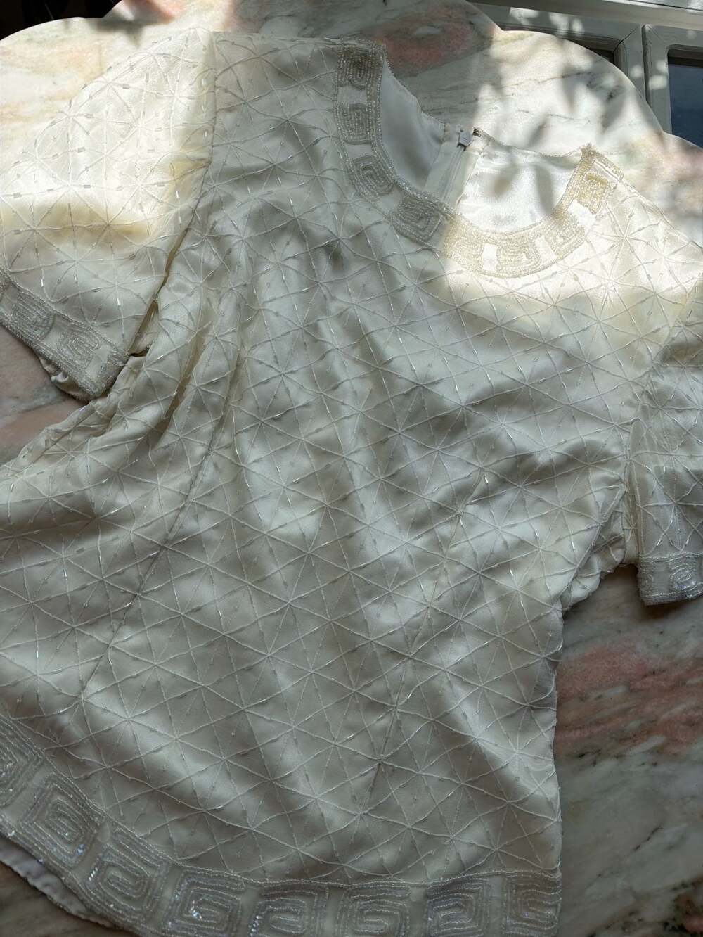Vintage Beaded Short Sleeve Blouse Top